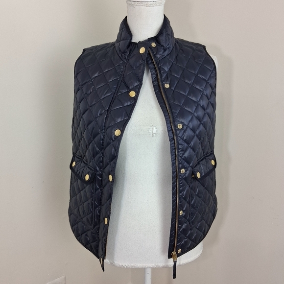 J-CREW Quilted Navy Blue Down Filled Puffer Vest Size Small - Picture 2 of 9